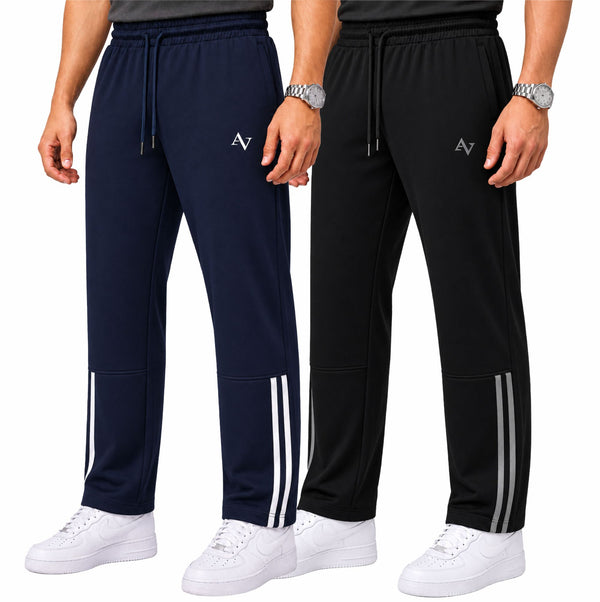 Pack of 2 Men’s Straight-Fit Trousers with Signature Side Stripes - Straight Fit Essentials