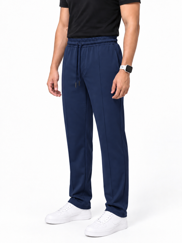 Men's Center Line Stitch Pleated Trousers – Premium Lycra - Navy
