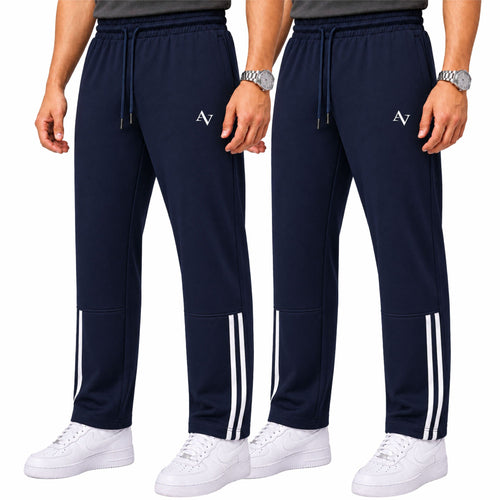Pack of 2 Men’s Straight-Fit Trousers with Signature Side Stripes - Straight Fit Essentials