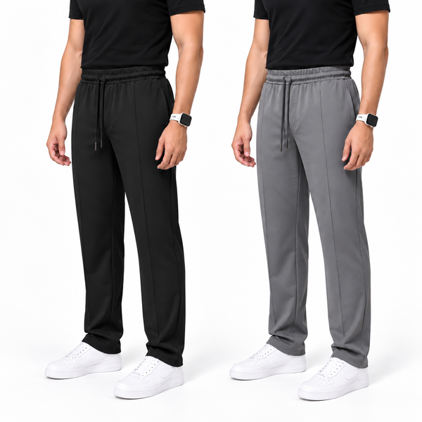 Men's Center Line Stitch Pleated Trousers – Premium Lycra - Black+Gray