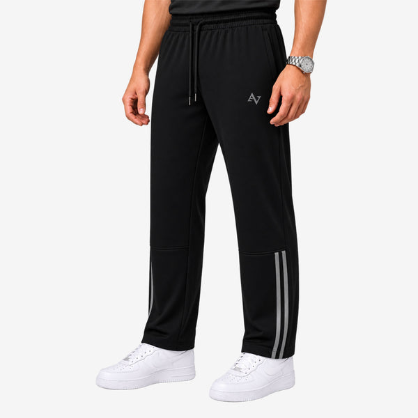 Men’s Straight-Fit Trousers with Signature Side Stripes - Black