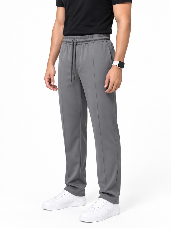 Men's Center Line Stitch Pleated Trousers – Premium Lycra - Gray