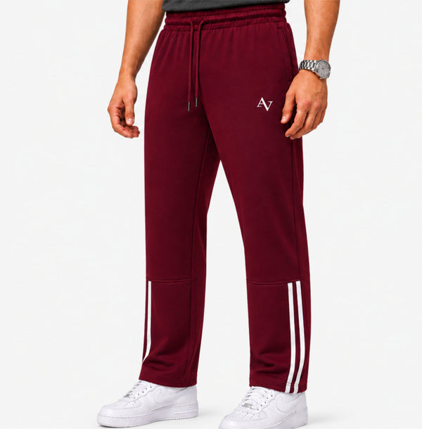 Men’s Straight-Fit Trousers with Signature Side Stripes - Maroon