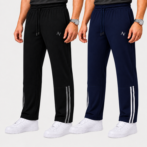 Pack of 2 Men’s Straight-Fit Trousers with Signature Side Stripes - Straight Fit Essentials
