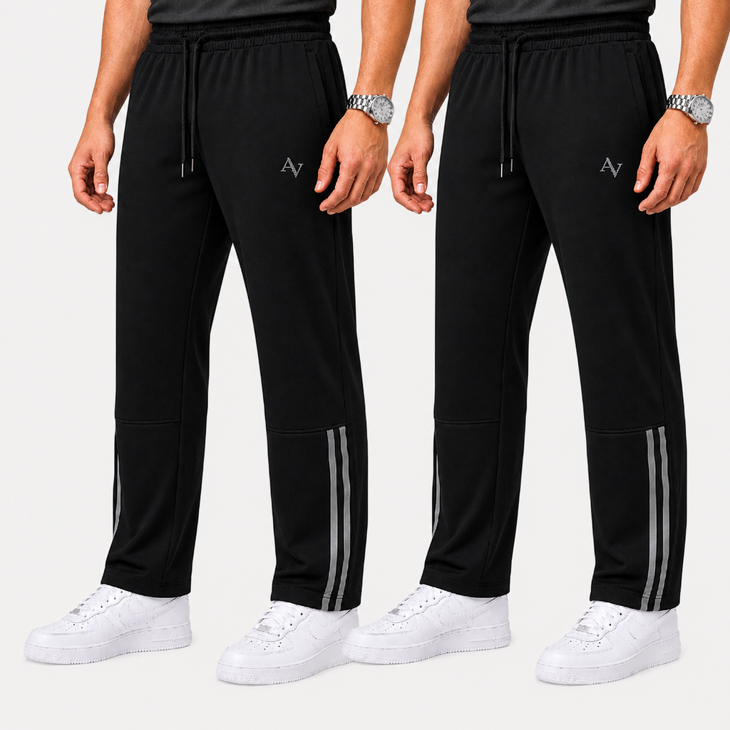 Pack of 2 Men’s Straight-Fit Trousers with Signature Side Stripes - Straight Fit Essentials